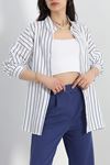 Oversize Çizgili Tunik Gömlek Beyazlacivert