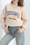 3 İplik Baskılı Unisex Sweat Bej