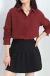 Müslin Oversize Cepli Gömlek Bordo