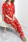 Düğmeli Süet Pijama Takımı Kırmızı