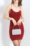 Sandy İp Askılı Mini Elbise Bordo